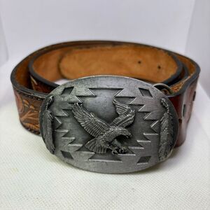 Vintage Arroyo‎ Grande Leather Tooled Belt Buckle Eagle Made In USA Size 38